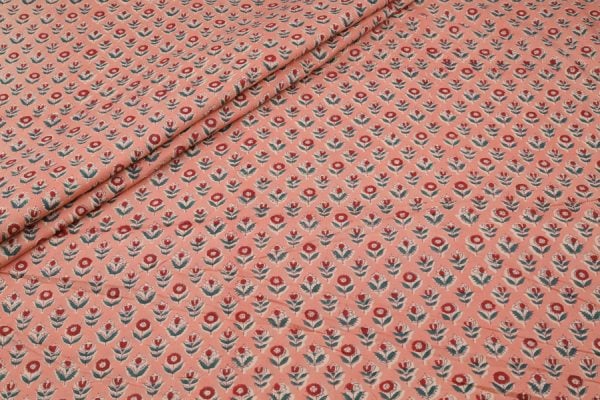 Tangerine Dream Orange Floral Handblock Printed 100% Pure Soft Cotton Fabric