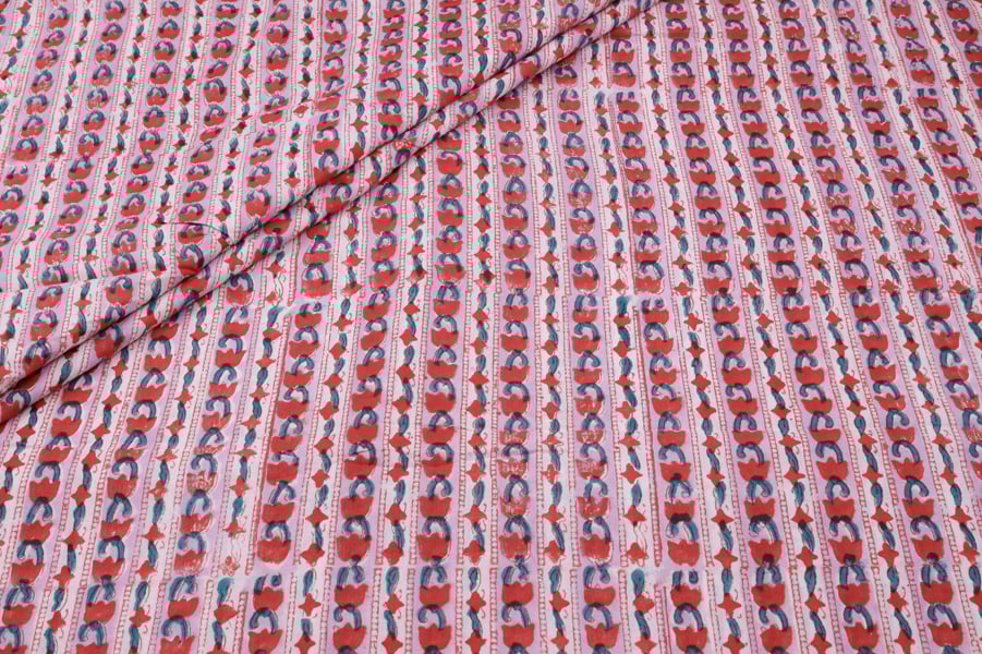 Thistle Purple Floral Handblock Printed 100% Pure Soft Cotton Fabric Lilac Purple Floral Handblock Printed 100% Pure Soft Cotton Fabric - Image 1