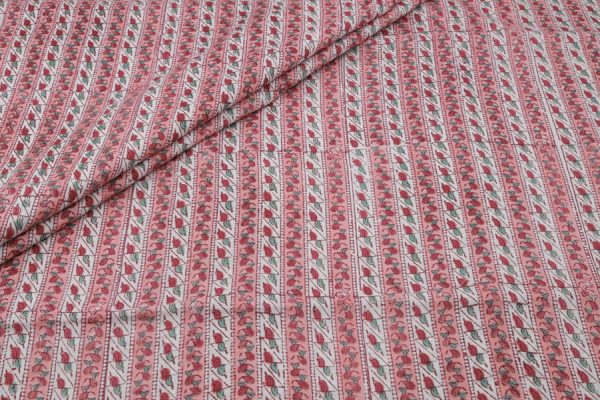 Pink Floral Handblock Printed 100% Pure Soft Cotton Fabric