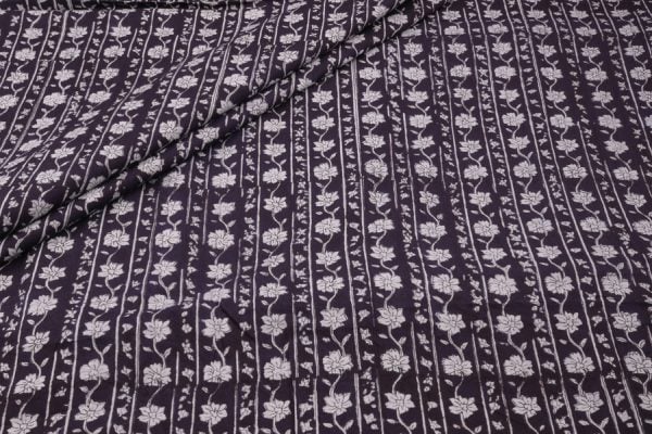 Natural Black  Floral Handblock Printed 100% Pure Soft Cotton Fabric