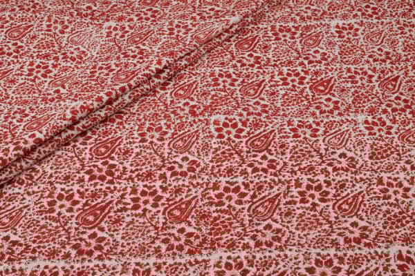 Red Floral Handblock Printed 100% Pure Soft Cotton Fabric