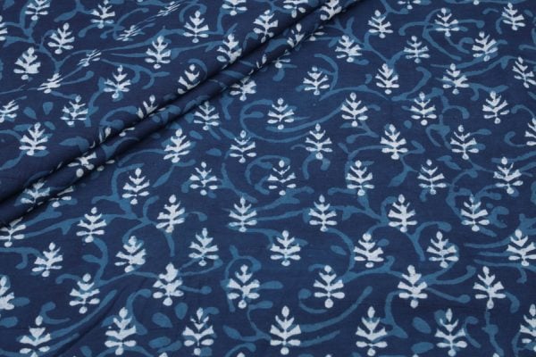 Natural Indigo Blue Bagru Handblock Printed Cotton Fabric