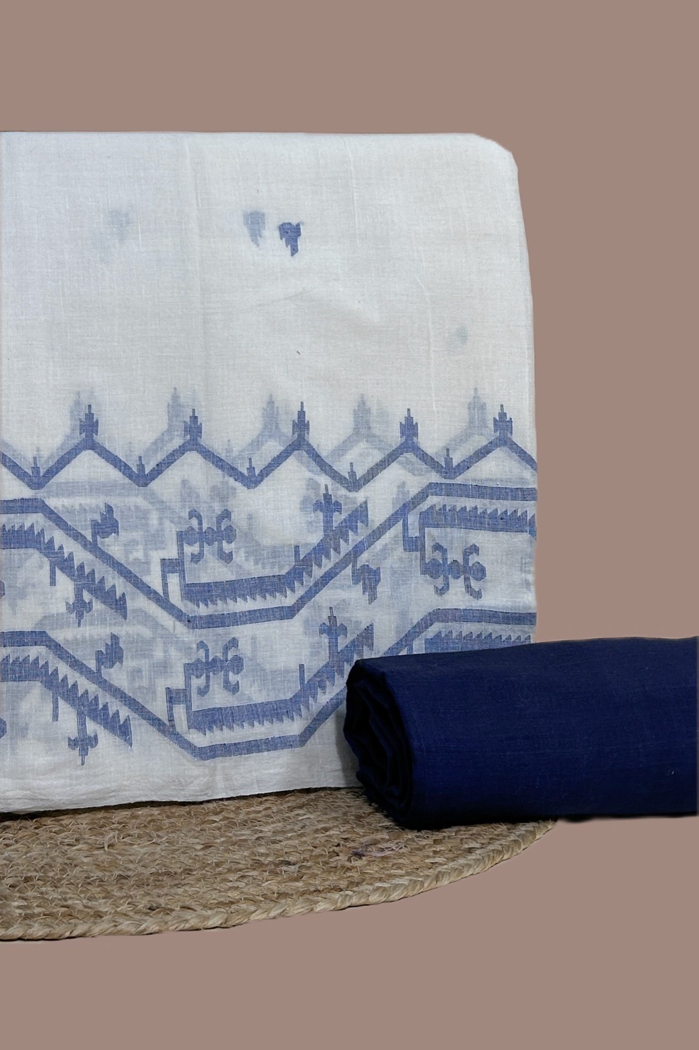 White - 2pc Jamdani Intricate Woven Cotton Top and Handloom Bottom Fabric Set White - 2pc Jamdani Intricate Woven Cotton Top and Handloom Bottom Fabric Set - Image 1