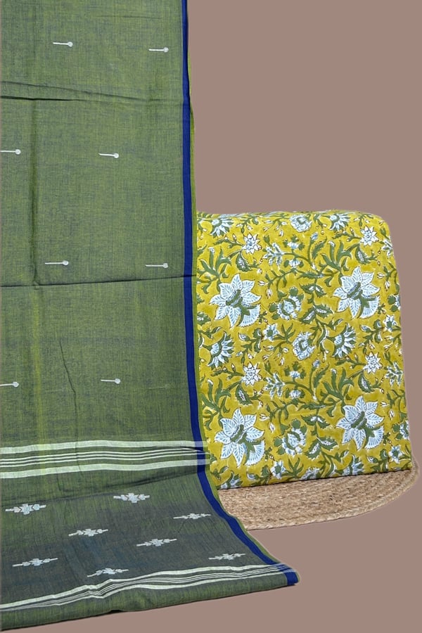Yellow - 2pc Handloom Cotton Dupatta and Pure Soft Cotton Top Set Yellow - 2pc Handloom Cotton Dupatta and Pure Soft Cotton Top Set - Image 1