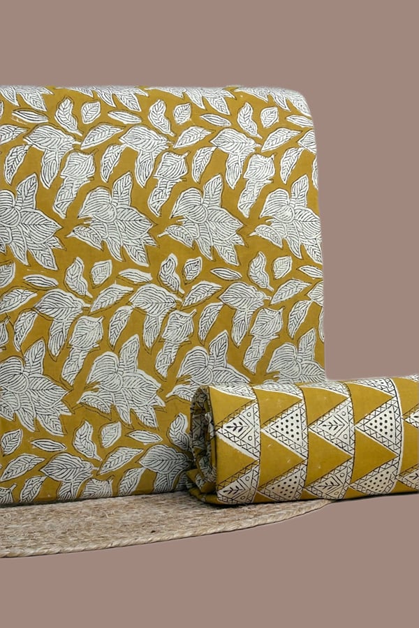 Yellow - 2pc Bagru Blockprint Top and Bottom Cotton Fabric Set