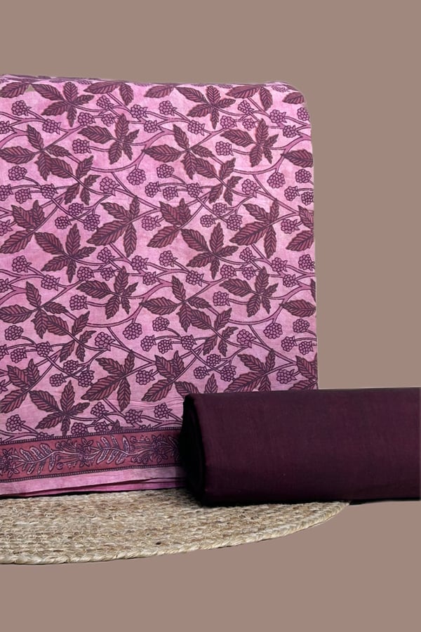 Pink - 2pc Bagru Blockprint Top and Mangalgiri Cotton Bottom Fabric Set
