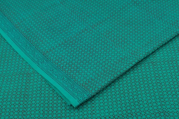 Deep Ocean Turquoise Handblock Bagh Printed Cotton Fabric