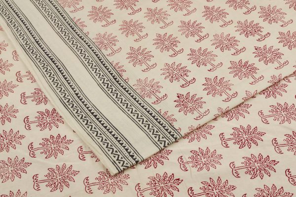 Pre- Cut 0.75m Natural White Handblock Bagh Printed Cotton Fabric