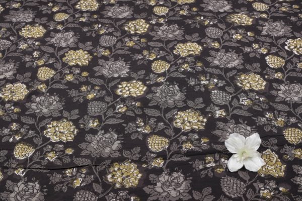 Natural Black Bagru Handblock Printed Cotton Fabric