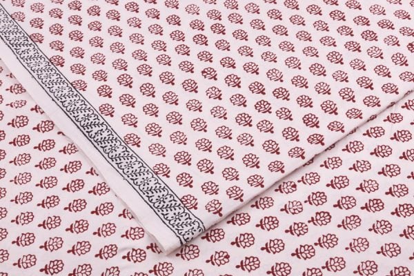 Natural White Handblock Bagh Printed Cotton Fabric