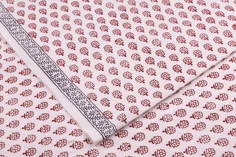 Natural White Handblock Bagh Printed Cotton Fabric Natural White Handblock Bagh Printed Cotton Fabric - Image 1