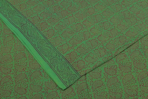 Emerald Green Handblock Bagh Printed Cotton Fabric