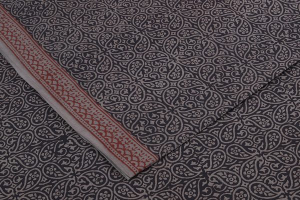 Natural Black Handblock Bagh Printed Cotton Fabric