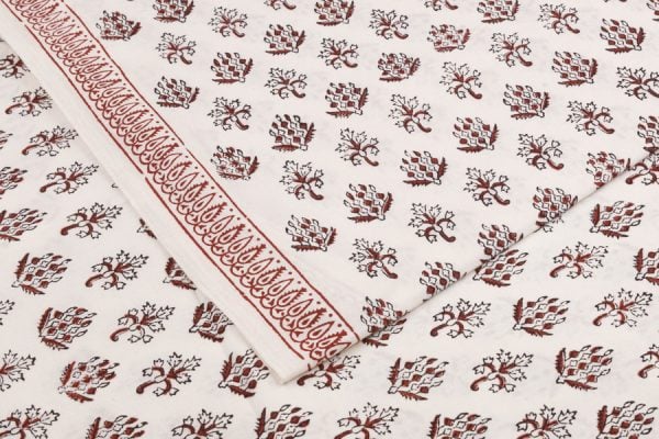 Pre-Cut 0.70m Natural White Handblock Bagh Printed Cotton Fabric