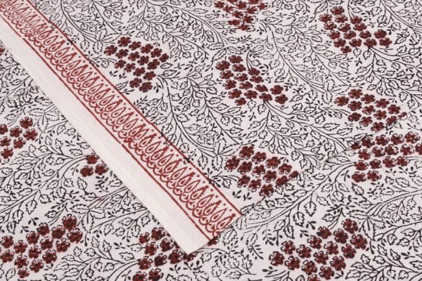 Pre-Cut 2.40m Natural White Handblock Bagh Printed Cotton Fabric