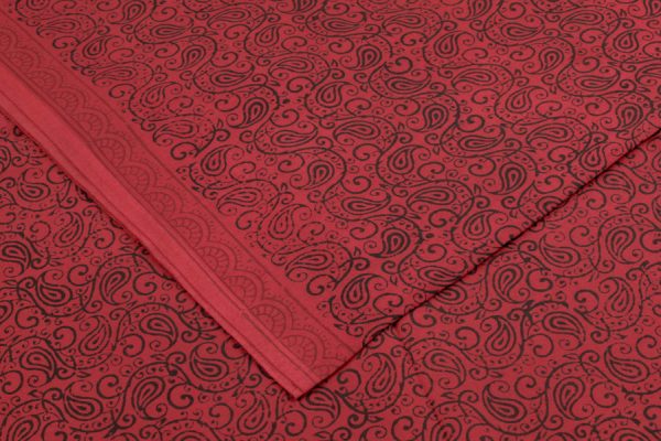 Pre-cut 1.95m Ruby Red Handblock Bagh Printed Cotton Fabric