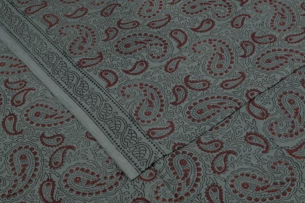 Gray Handblock Bagh Printed Cotton Fabric