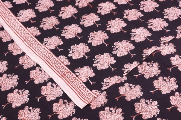 Natural Black  Handblock Bagh Printed Cotton Fabric