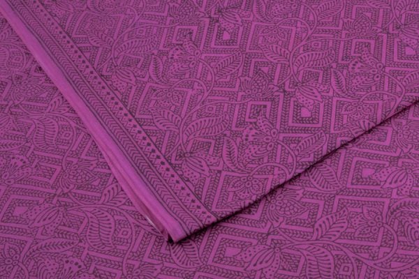 Plum Purple Handblock Bagh Printed Cotton Fabric