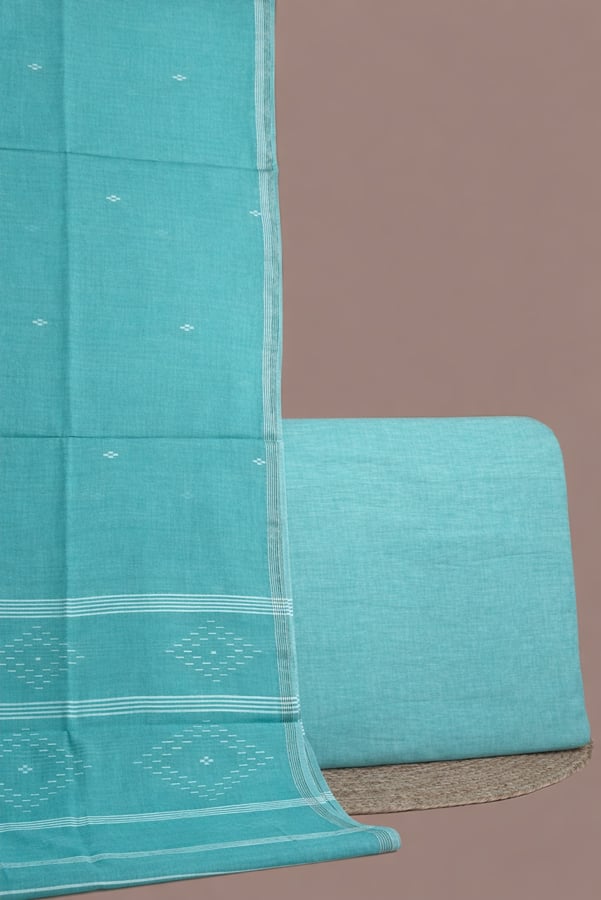 Green - 2pc Handloom Cotton Dupatta and Handloom Soft Cotton Top Fabric Set