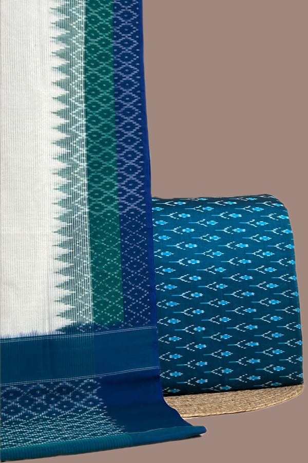 Blue - 2pc Ikkat Cotton Dupatta and Handloom Soft Ikkat Cotton Top Fabric Set Blue - 2pc Ikkat Cotton Dupatta and Handloom Soft Ikkat Cotton Top Fabric Set - Image 1
