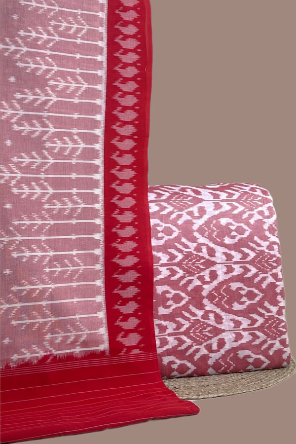 Pink - 2pc Ikkat Cotton Dupatta and Handloom Soft Ikkat Cotton Top Fabric Set Pink - 2pc Ikkat Cotton Dupatta and Handloom Soft Ikkat Cotton Top Fabric Set - Image 1