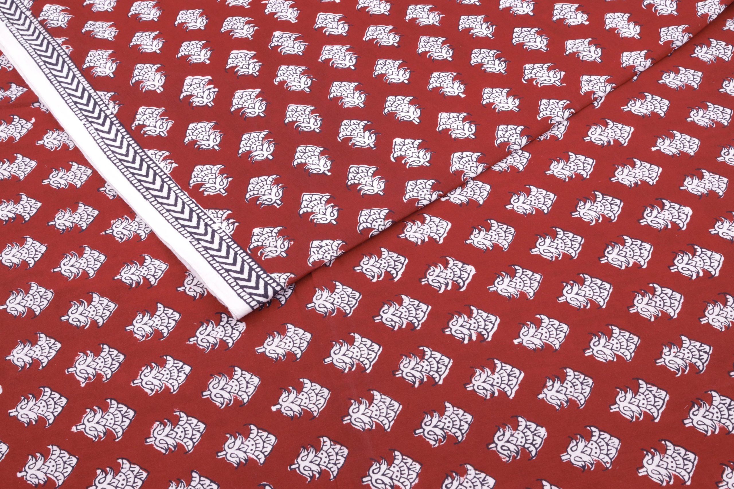 32568 (1) Madder Red Handblock Bagh HandBlock Printed Cotton Fabric - Image 1