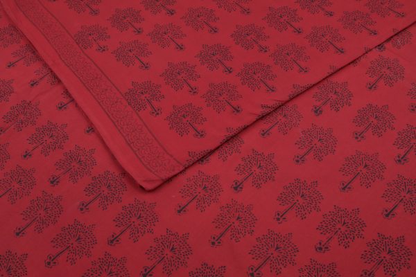Pre-Cut 2.35m Ruby Red Handblock Bagh HandBlock Printed Cotton Fabric