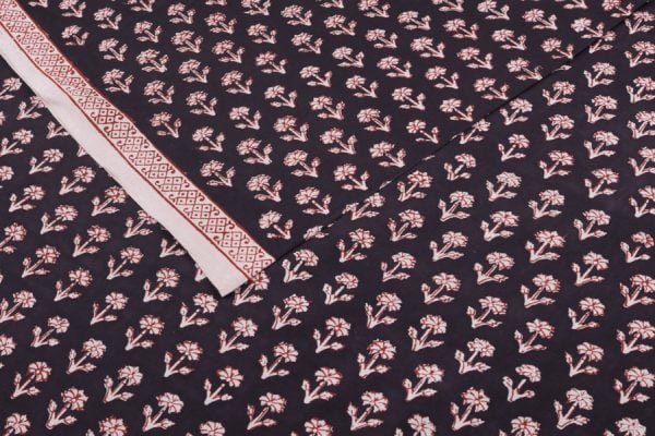 Pre-Cut 1.30m Natural Black  Handblock Bagh HandBlock Printed Cotton Fabric