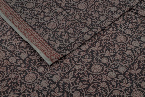 Pre-Cut 1.10m Natural Black Handblock Bagh HandBlock Printed Cotton Fabric