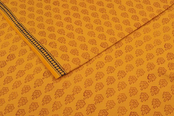 Pre-Cut 1m Tangerine Orange Handblock Bagh HandBlock Printed Cotton Fabric