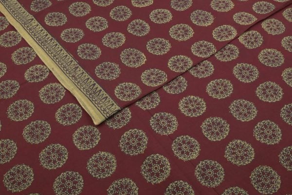 Pre-Cut 2.20m Dark Wine Red Handblock Bagh HandBlock Printed Cotton Fabric