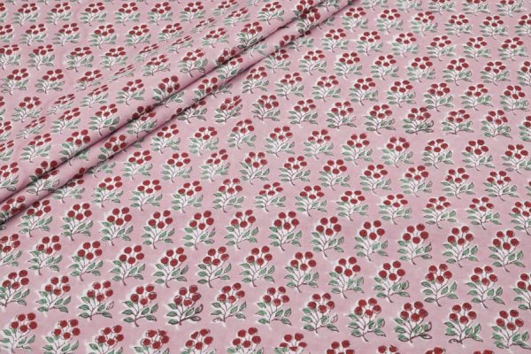Pre-Cut 0.60m Blush Pop Pink Floral Handblock Printed 100% Pure Soft Cotton Fabric