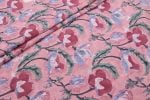 Pink Floral Handblock Printed 100% Pure Soft Cotton Fabric