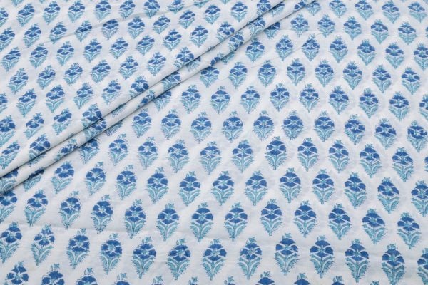 Pre-Cut 1.85m Natural White Floral Handblock Printed 100% Pure Soft Cotton Fabric