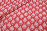 Scarlet Red Floral Handblock Printed 100% Pure Soft Cotton Fabric