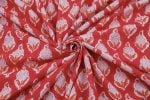 Scarlet Red Floral Handblock Printed 100% Pure Soft Cotton Fabric - Image 3