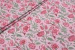 Pastel Petal Pink Floral Handblock Printed 100% Pure Soft Cotton Fabric