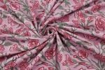Pastel Petal Pink Floral Handblock Printed 100% Pure Soft Cotton Fabric - Image 3