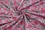 Pastel Petal Pink Floral Handblock Printed 100% Pure Soft Cotton Fabric - Image 3