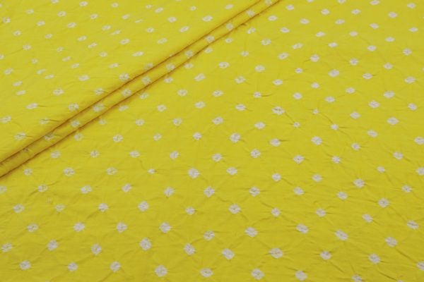 Pre-Cut 0.90m Sun Yellow Bandhani Tie Dye 100% Pure Soft Cotton Satin Finish Fabric