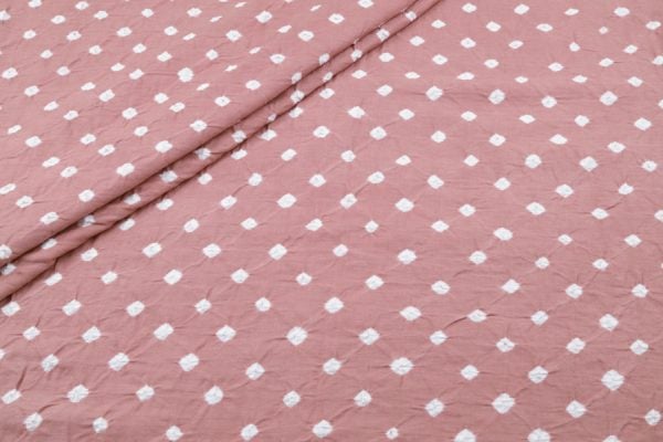 Pre-Cut 1.75m Dusty Rose Bandhani Tie Dye 100% Pure Soft Cotton Satin Finish Fabric