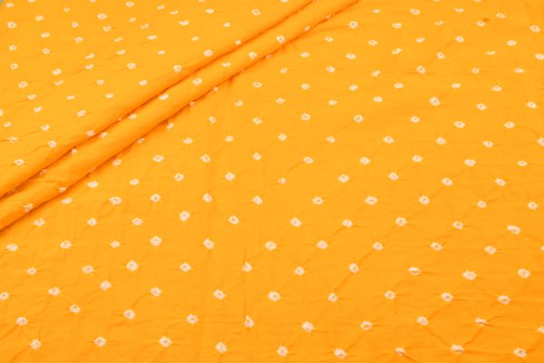 Pre-Cut 2m Amber Flame Yellow Bandhani Tie Dye 100% Pure Soft Cotton Satin Finish Fabric