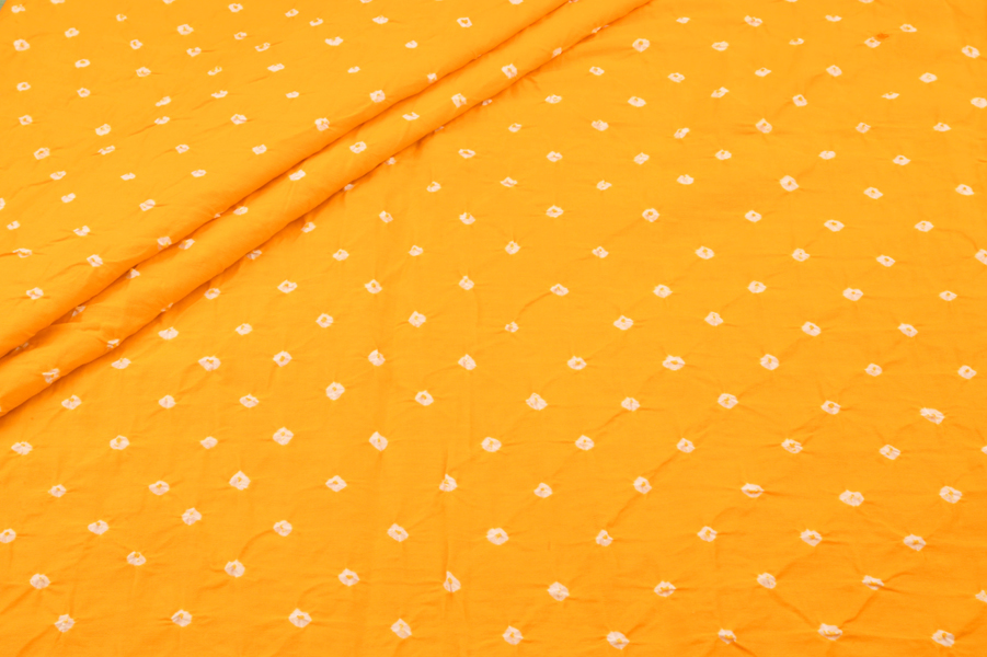 Amber Flame Yellow Bandhani Tie Dye 100% Pure Soft Cotton Satin Finish Fabric Amber Flame Yellow Bandhani Tie Dye 100% Pure Soft Cotton Satin Finish Fabric - Image 1