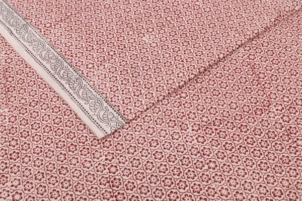 Pre-Cut 1.85m Natural White Bagh HandBlock Printed Cotton Fabric