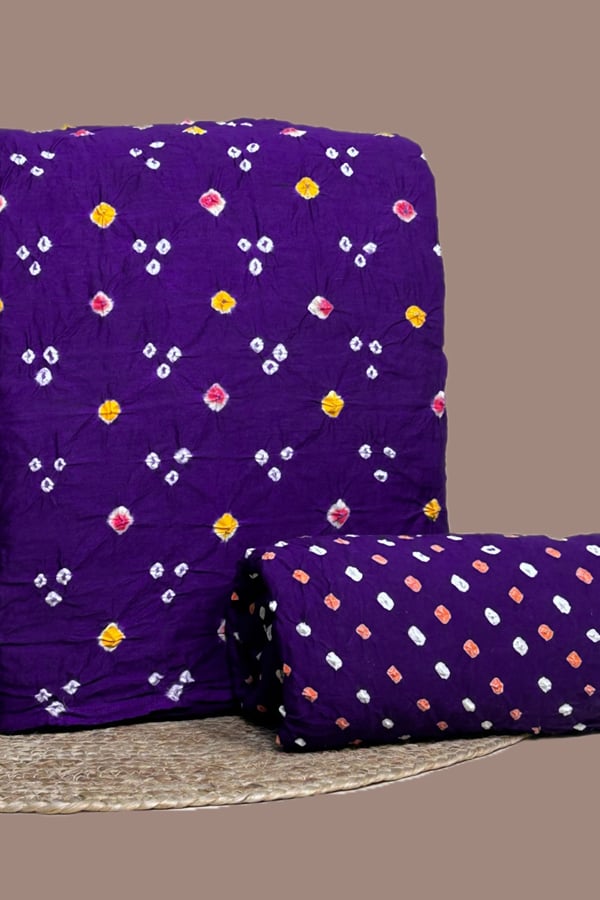 Violet - 2pc Hand Tie-Dye Bandhani Pure Cotton Top and Bottom Fabric Set