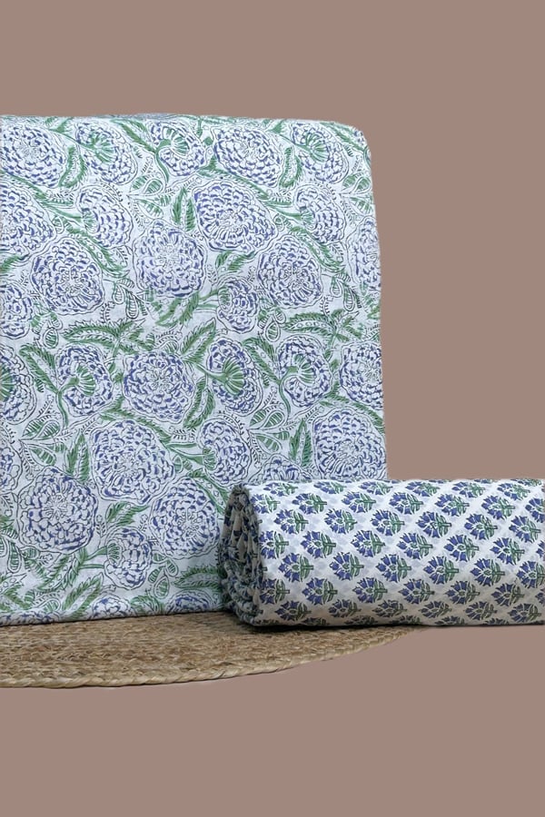 White - 2pc Pure Soft Cotton Blockprinted Top and Bottom Fabric Set White - 2pc Pure Soft Cotton Blockprinted Top and Bottom Fabric Set - Image 1