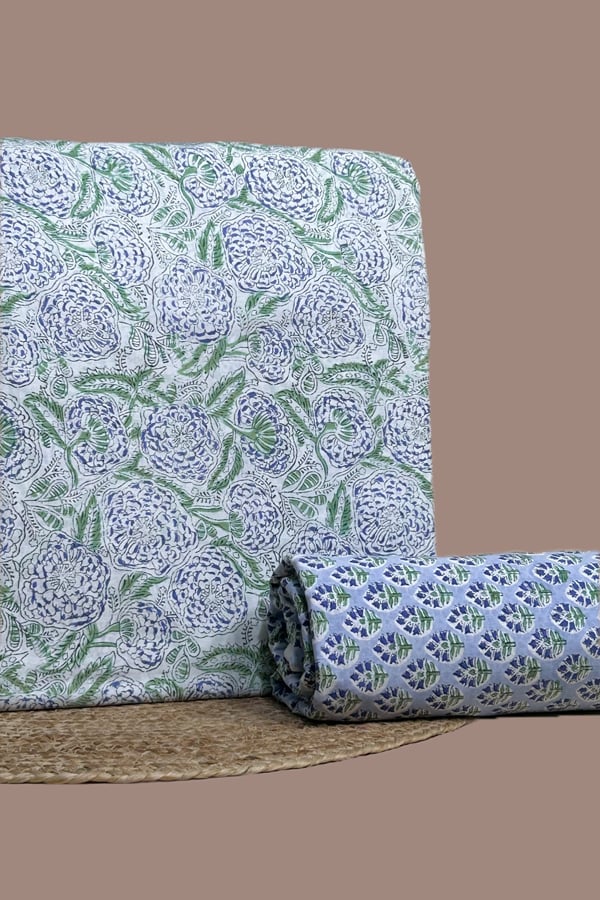 White - 2pc Pure Soft Cotton Blockprinted Top and Bottom Fabric Set White - 2pc Pure Soft Cotton Blockprinted Top and Bottom Fabric Set - Image 1