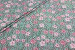 Pearl Aqua Green Floral Handblock Printed 100% Pure Soft Cotton Fabric