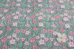 Pearl Aqua Green Floral Handblock Printed 100% Pure Soft Cotton Fabric - Image 2